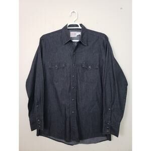 VTG Saddle King Western Shirt Mens 16-1/2 (L) Chambray Denim Pearl Snap Long USA